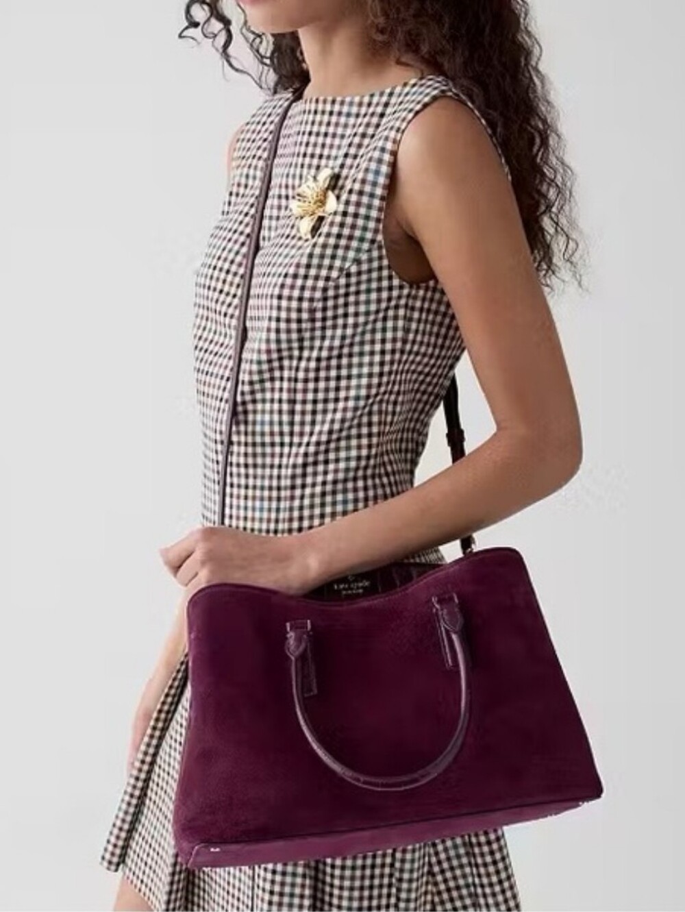 Kate Spade Thompson Street Suede And Croc Embossed Satchel Bag, Deep Cherry - Picture 6 of 13